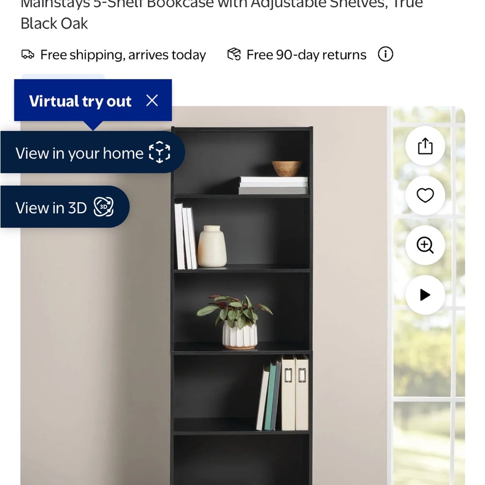Black 5-Shelf Bookcase with Adjustable Shelves